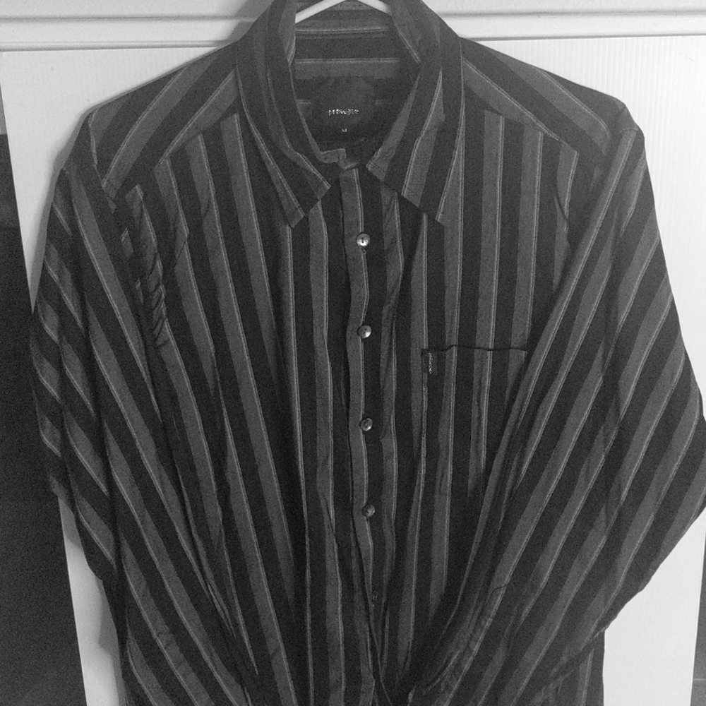Black, grey, and silver slim fit button up shirt